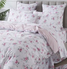 PINK WHITE Rose Duvet Cover Set Queen Pink Floral Bedding Queen