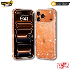 Shockproof iPhone 17 Pro Max Case - Clear Glitter Bling, Hard Back Bumper