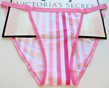 VICTORIA'S SECRET Cotton String Bikini Panty S M L XL Pink NWT Stripe VS White