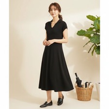 Uniqlo x Ines De La Fressange Black Knit Midi Dress XS Minimalist Academia