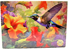 HUMMINGBIRD AT PETUNIAS 500 Piece Jigsaw Puzzle  Vibrant Colorful Flowers NEW 