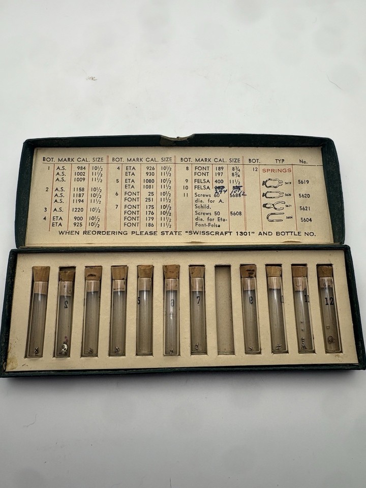 Vintage Swisscraft no. 1301 Incabloc Balance Staffs Springs Screws ...