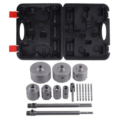 Concrete Drill Bit Set 16× Carbide Hole Saw for Brick Wall 30-110mm for SDS Plus