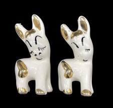 Juego De 2 Figuras Burro Burro De Cerámica De Colección Años 50 Oro Blanco Japón