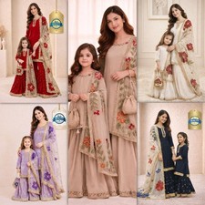 Designer Mom Daughter Sharara Suit Silk Top Dupatta Set Indian pakistani eid new