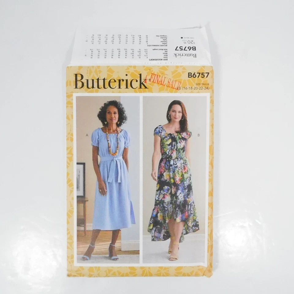 Butterick 6757 Misses Dress Sash Pattern Size 16-24 Uncut Peasant Ruffle Slits - Image 3 of 4