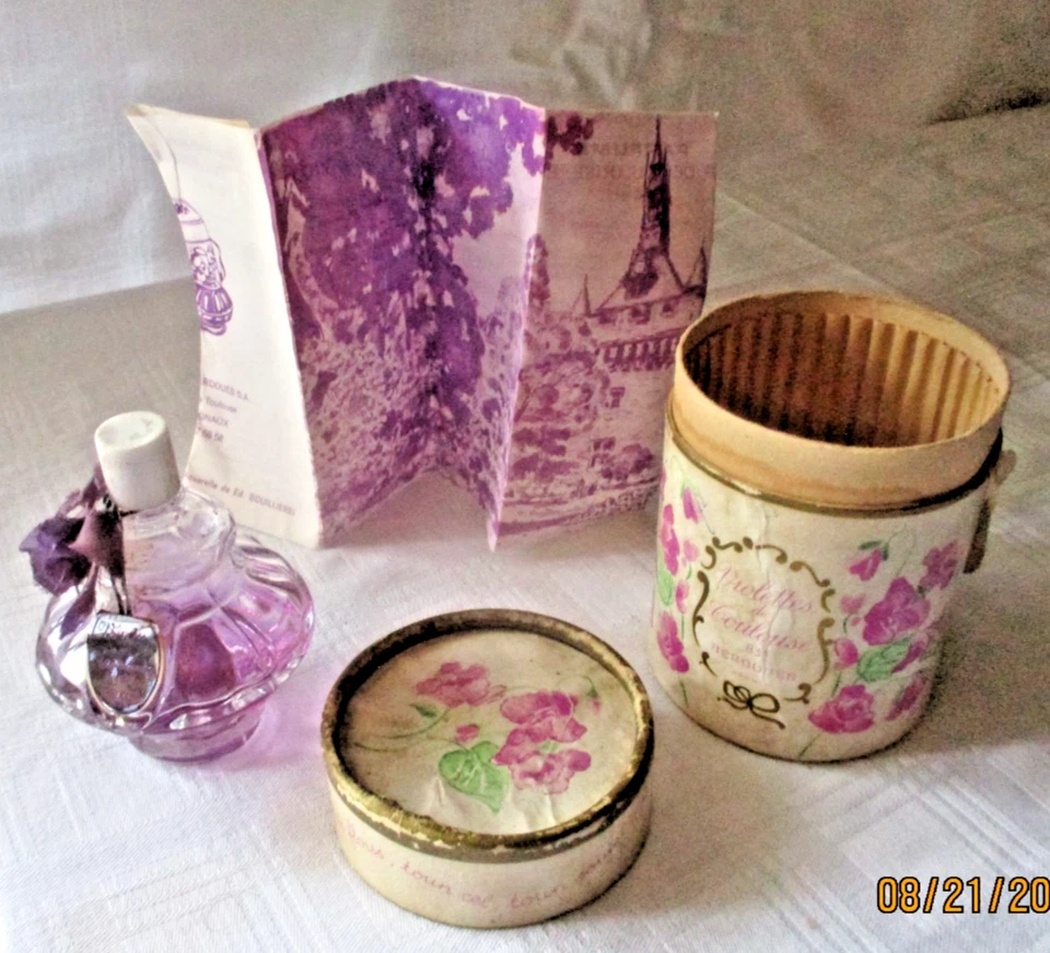 Ancien flacon de parfum violettes de Toulouse Berdoues AVEC  sa boite d'origine - Photo 2/4