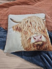 Highland Cow 18x18 Square Decorative Throw Pillow Beige Brown White