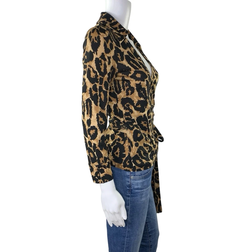 Blusa Camisa Top Diane Von Furstenberg Vintage Icónica Leopardo Seda Talla 10 Foto 3 de 4