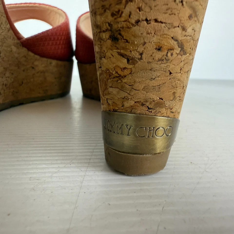 Sandalias de cuña Jimmy Choo para mujer 40 de cuero rojo 110 mm correa para el tobillo Foto 4 de 4