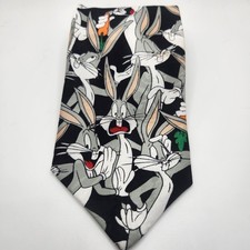 Looney Tunes Mania 1993 Vintage Bugs Bunny Neck Tie Polyester All Over Print BLK