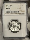 1942-P Washington Silver Quarter 25C NGC MS66 BU UNC Philadelphia Mint Coin BM1