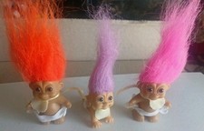 3 Vintage Russ Troll Doll Babies W/bibs diapers 2 Standing 1 Crawling