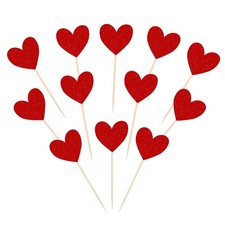 40 Pack Red Heart Cupcake Toppers Glitter Love Heart Valentine Cupcake Picks ...