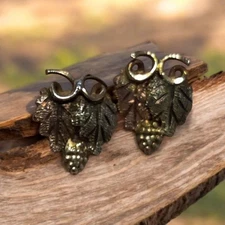 Landstrom's Tri-Color Black Hills Gold, Grape, Leaf Stud Earrings, Sliver, Steel