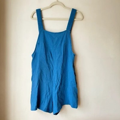 PinkBlush Ces Femme Blue Square Neck Elastic Strap Romper S