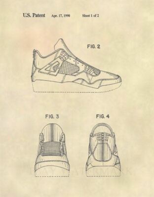 Official Air Jordan Retro 4 US Patent Art Print - Nike Retro IV