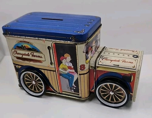 Cherrydale Farms Tin Delivery Truck Coin Bank Vintage