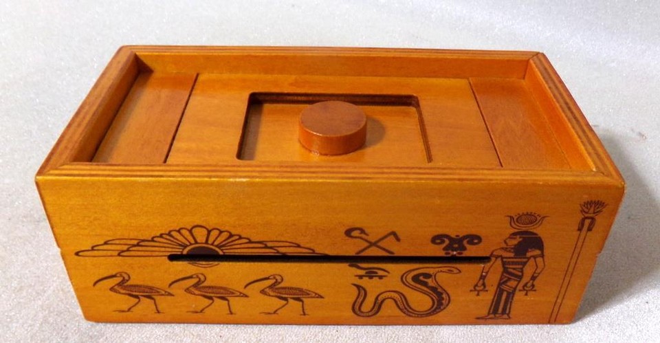 Vintage Egyptian Wood Puzzle Box Mechanical Bank 6 Steps