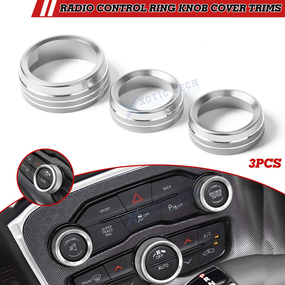 Silver Alloy AC Radio Switch Control Knob Ring Trim For Dodge Challenger 2015-up