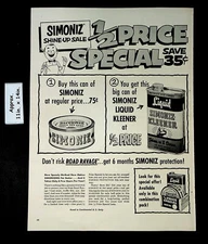 1952 Simoniz Liquid Kleener & Past for cars 1/2 price special Print Ad 42733