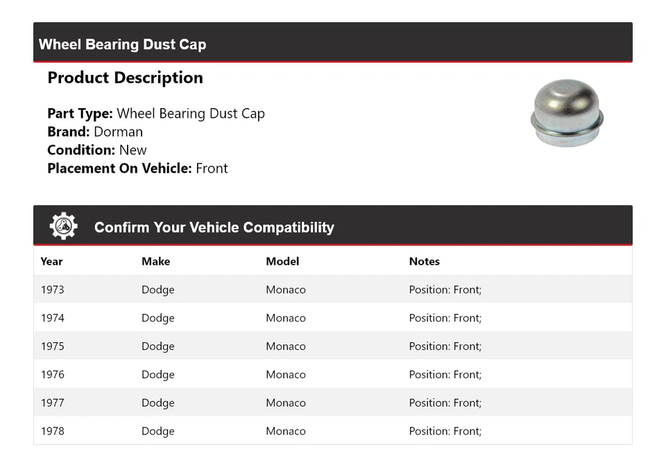 Крышка пылезащитная передняя для подшипника колеса 1973-1978 Dodge Monaco Dorman 1974 1975 1976 - Изображение 2 из 4
