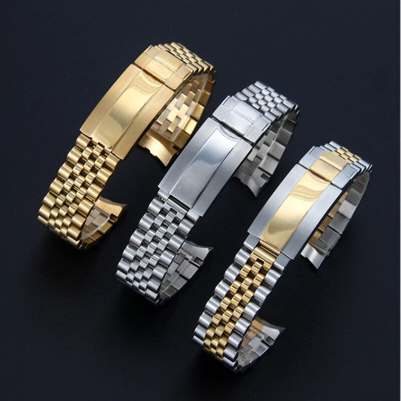 Correa de reloj de 20 mm de acero inoxidable 316L oro rosa plata pulsera de jubileo Foto 2 de 4
