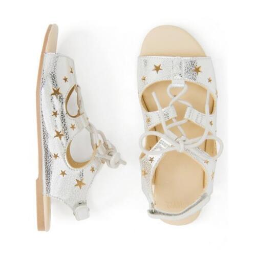 NWT Gymboree Silver Star Lace Up Sandals Shoes Toddler and Kids Girl Sizes - Afbeelding 1 van 1