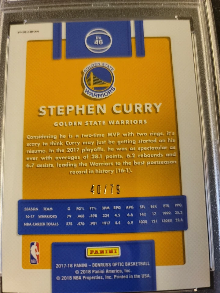 2017-18 Panini Donruss Optic Pink Velocity Stephen Curry 40/79 PSA 9 Mint - Image 4 of 4