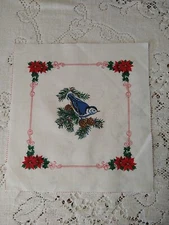 Vintage Cotton Quilt Fabric "Birds of Christmas" Picture Book Patch Nuthatch 9"