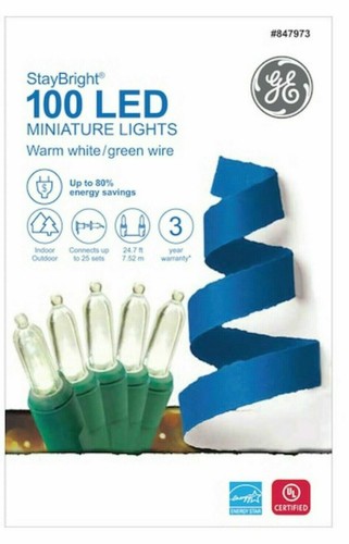 GE StayBright 100-Count CLEAR LED Mini Lights in/outdoor WARM WHITE NEW! 2 BOXES