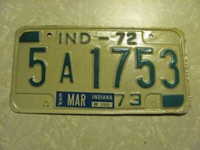 1972 INDIANA LICENSE PLATE   FREE SHIPPING 5a1753