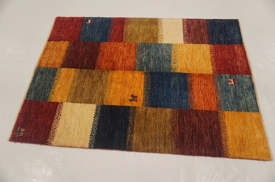 Многоцветный клетчатый афганский ковер ручной вязки Gabbeh 3x5 футов - Изображение 3 из 4