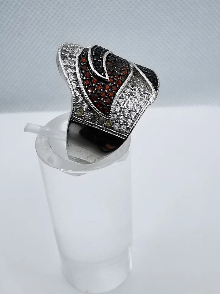 Art Deco Granat Zirkon Onyx  Damenring 925 Silber Gr. 57 - Bild 4 von 4