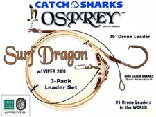 3-Pack Osprey 24/0 Viper Tru-Sand Surf Dragon Drone Leader Land-based Shark