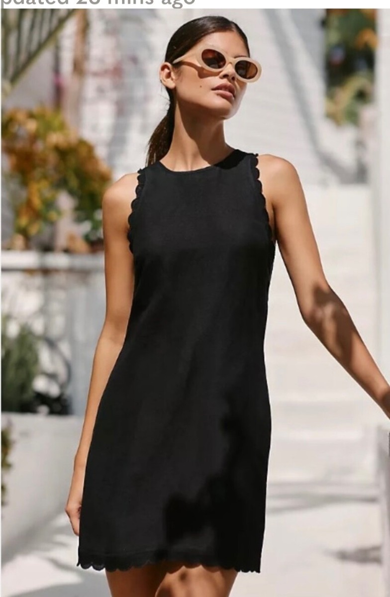 Anthropologie Black Scallop Sleeveless Linen Mini Dress Cutout Back With  Tie M | eBay