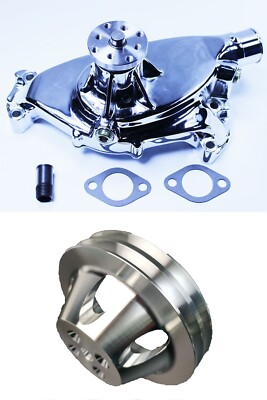 For Big Block Chevy 454 Chrome Aluminum Short Water Pump & 2-Groove SWP Pulley