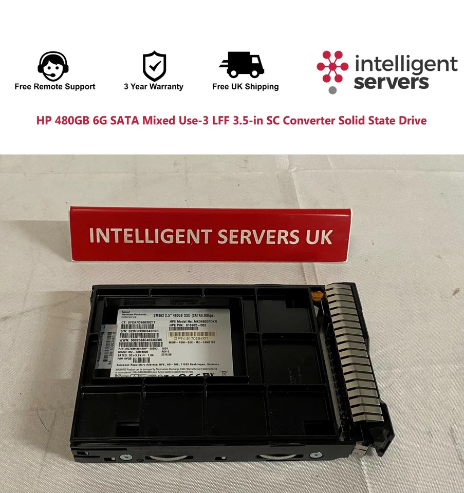 HP 480GB 6G SATA  816989-B21 Mixed Use-3 LFF 3.5-in SC Converter SSS - Image 2 of 2