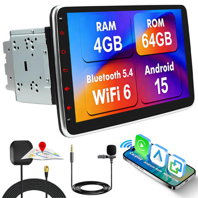 10.1'' Drehbarer Bildschirm Android 15.0 Autoradio Carplay GPS Wifi DSP 64GB 2Din