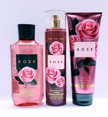 Bath & Body Works ROSE Fragrance Mist, Body Wash, Body Cream (3 pcs)