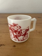 Hazel-Atlas DAVY CROCKETT Vintage 1950s Milk Glass White w/ Red CHILD'S MUG