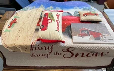 5 Primitive Christmas Home Decor Lot Pillows Throw Tree Skirt Light Up Picture