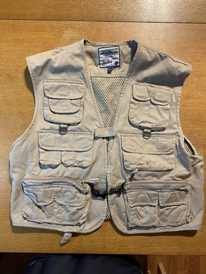 Vintage Filiblu Fly Fishing Vest Men s L Tan Mesh Safari Pockets Adjustable