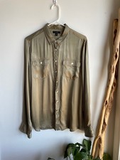 J Crew silk button down shirt size 14T Bronze-green, Great Condition