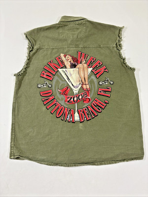 Daytona Beach Bike Week 2008 Mens L Cutoff Button Down Live To Ride Biker Shirt!