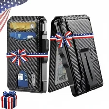 Men's Slim PopUp Bifold Carbon Fiber Wallet, RFID Blocking, Money Clip, Men Gift