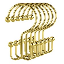 Shower Curtain Hooks Gold Shower Curtain Rings, 12 Pcs Double Hook Shower Cur...