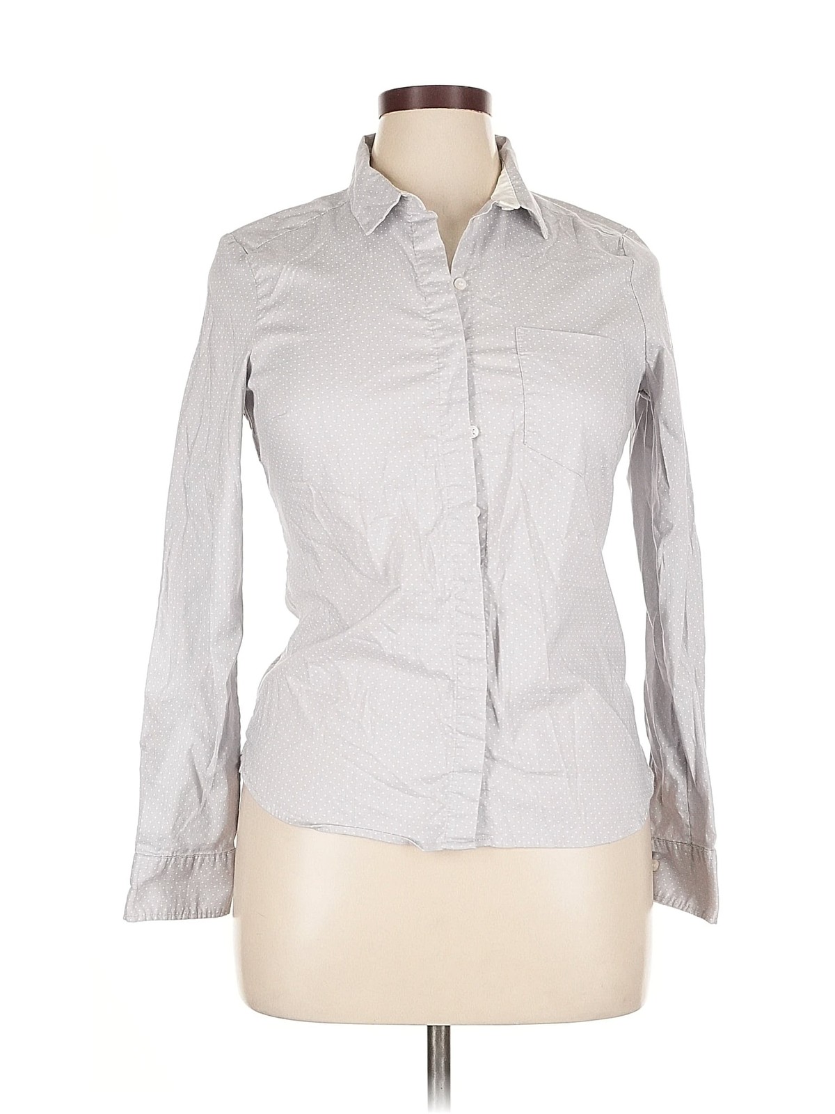 H&M Women Gray Long Sleeve Button-Down Shirt 14