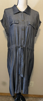 Lularoe Stacie Shirt Dress, Dark Gray, Drawstring Tie Waist,  Size L