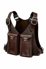 Bourbon Brown Leather Double Shoulder Holster Bag Dual Pouch Vest Harness Travel